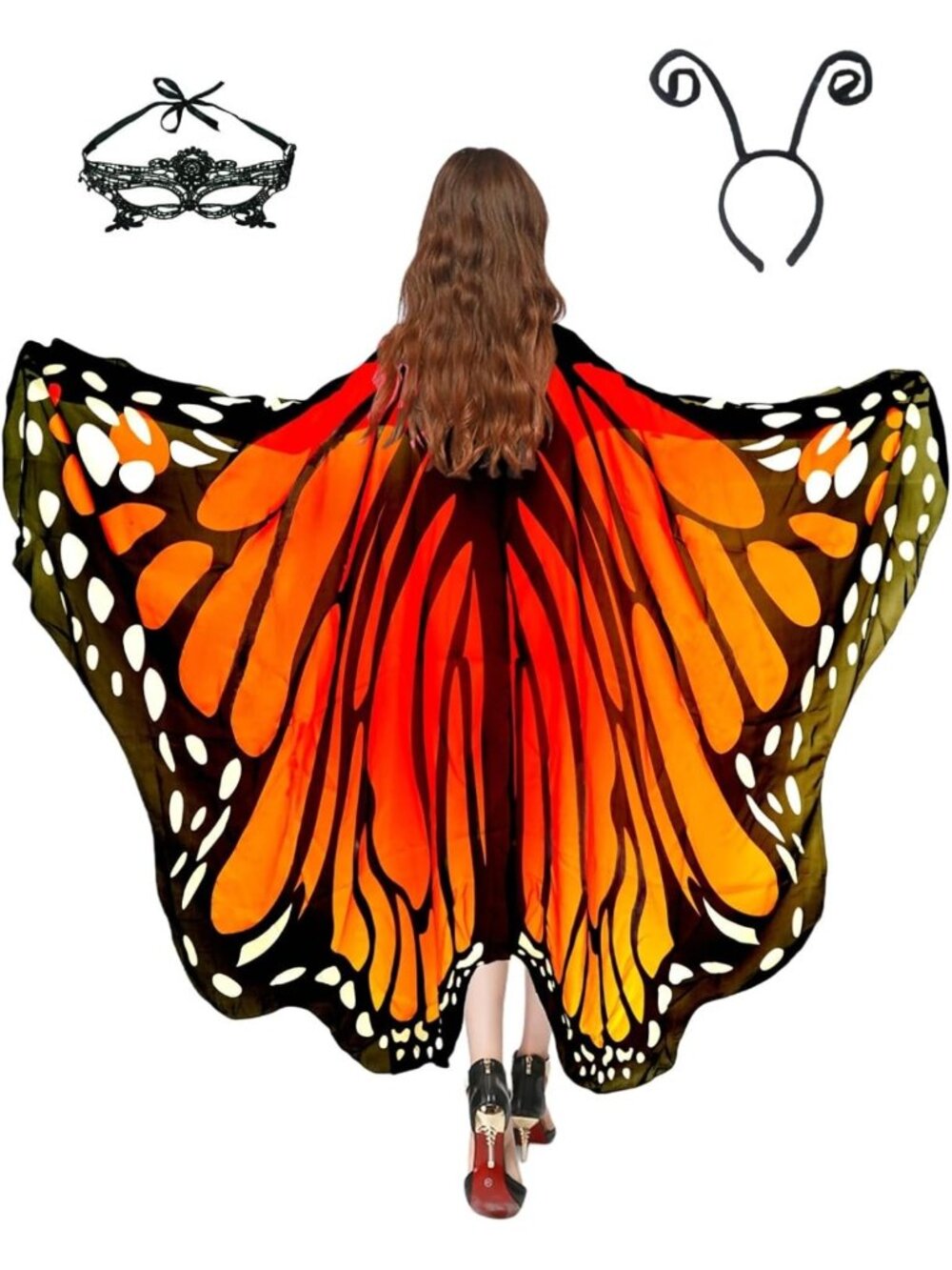 Women's Halloween Butterfly Wings Costume Set with Cape, Mask & Headband - 3pcs